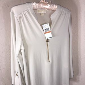 Michael Kors zipper-down blouse, dune. NWT, S